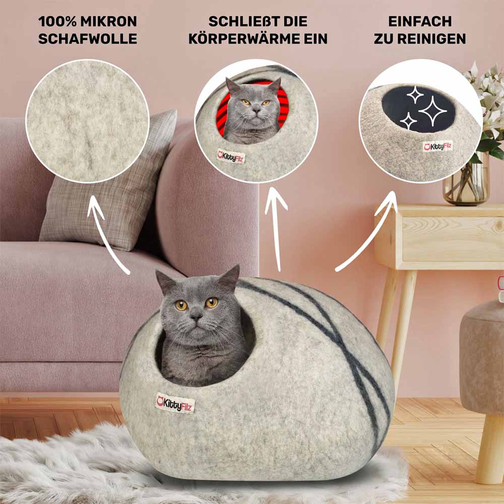 Katzenhöhle-Hellgrau-gestreift