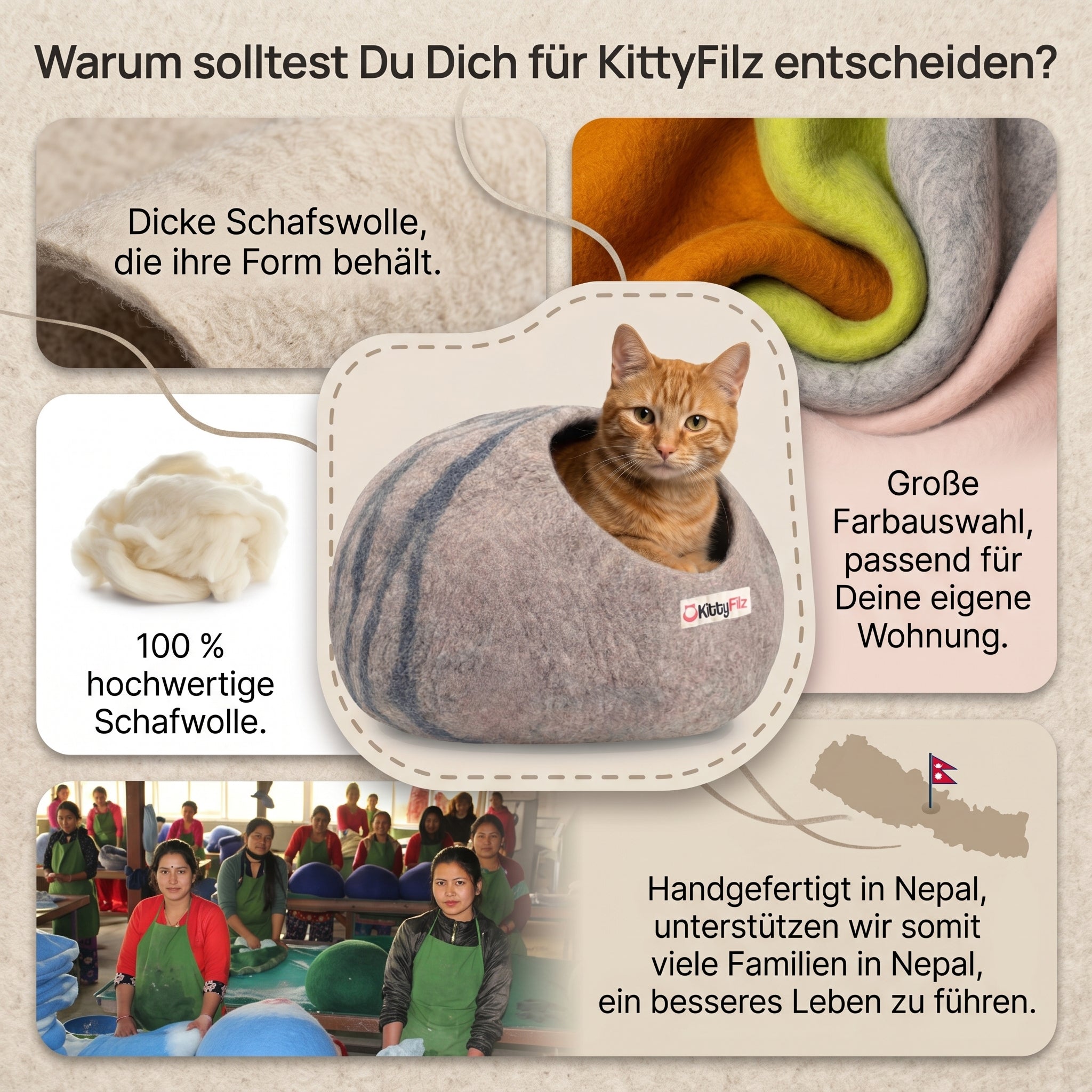 Katzenhöhle | Pastellbraun-gestreift