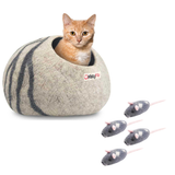 Katzenhöhle | Hellgrau-gestreift + Filzmaus 4er Pack - Katzenspielzeug