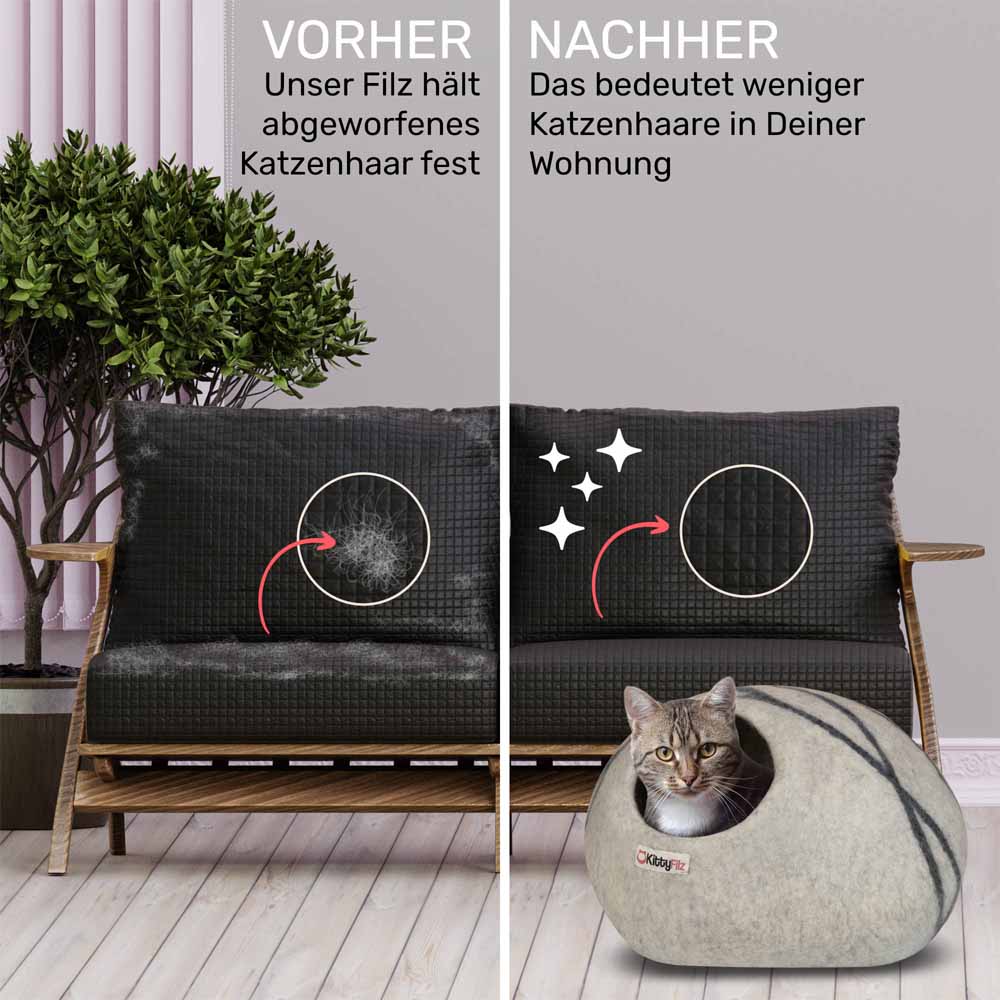 Katzenhöhle-Hellgrau-gestreift