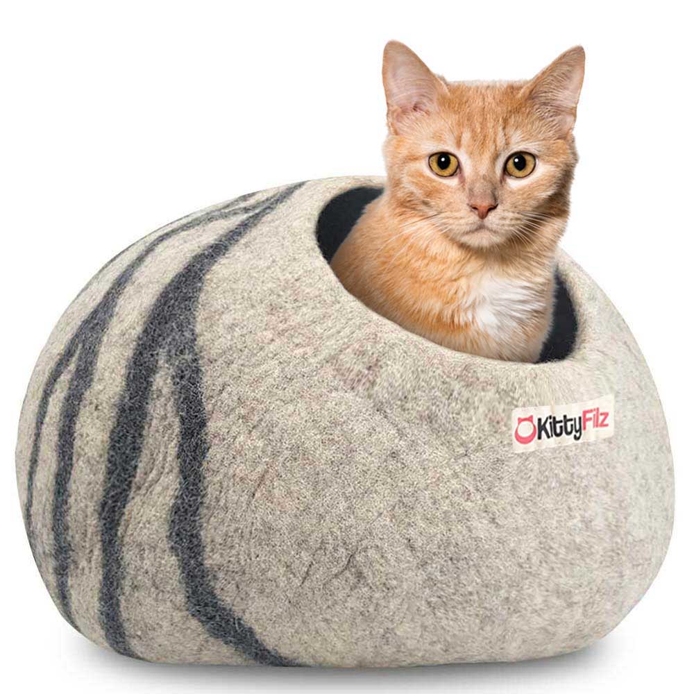 Katzenhöhle-Hellgrau-gestreift